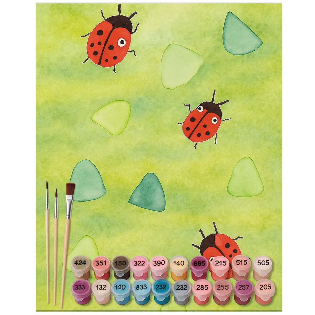 Paint by Numbers Ladybug Design Design Malen nach Zahlen, leinwand malset, diy set, kreativ set, zahlenbilder, malset, malen nach zahlen set, Muster, Grüne Punkte, Niedlich, Aquarell, Marienkäfer, Verspielt