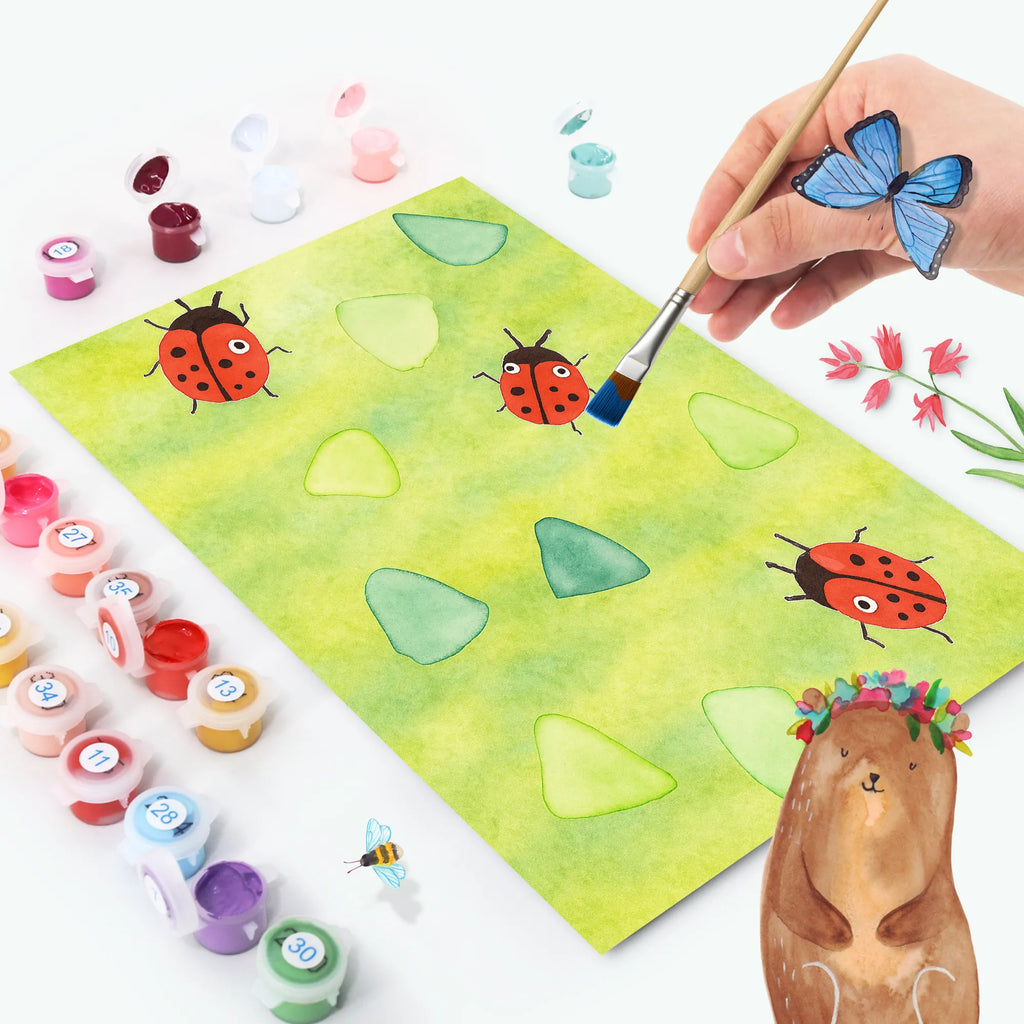 Paint by Numbers Ladybug Design Design Malen nach Zahlen, leinwand malset, diy set, kreativ set, zahlenbilder, malset, malen nach zahlen set, Muster, Grüne Punkte, Niedlich, Aquarell, Marienkäfer, Verspielt