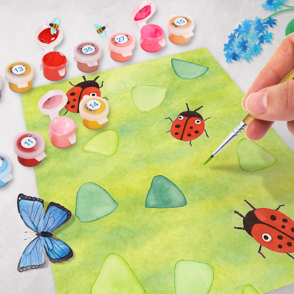 Paint by Numbers Ladybug Design Design Malen nach Zahlen, leinwand malset, diy set, kreativ set, zahlenbilder, malset, malen nach zahlen set, Muster, Grüne Punkte, Niedlich, Aquarell, Marienkäfer, Verspielt