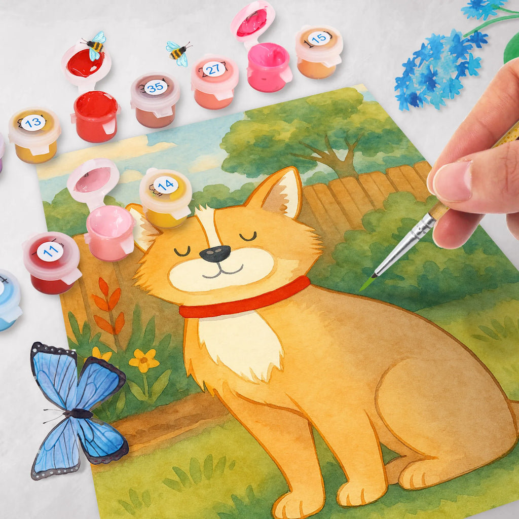 Malen nach Zahlen Hund Glück Design malset, diy set, kreativ set, Malen nach Zahlen, malen nach zahlen set, leinwand malset, zahlenbilder, Hund, Tierliebhaber, Haustier, Hundemotiv, Sprüche, Hunderasse, Hundebesitzer, Corgie, Spruch, Hundeliebe, Liebe, Hundemama