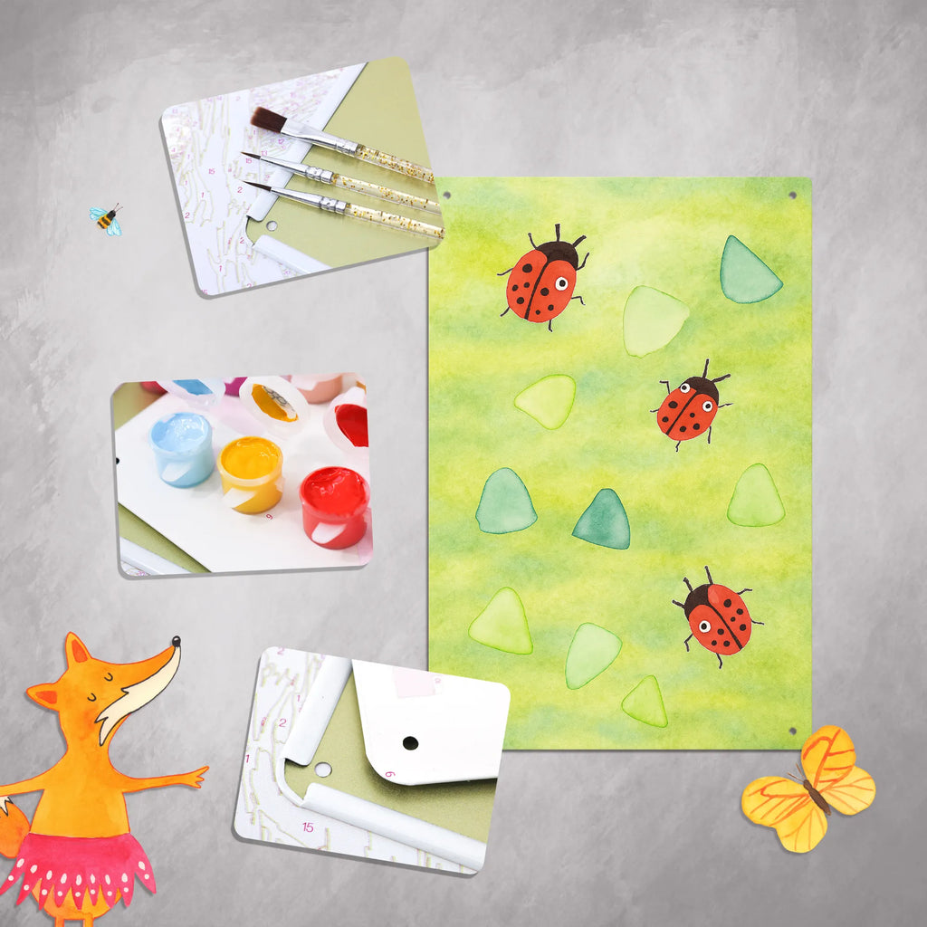 Malen nach Zahlen Metallschild Marienkäfer Design Design Baseln, Malen nach Zahlen, Muster, Niedlich, Verspielt, Grüne Punkte, Marienkäfer, Aquarell