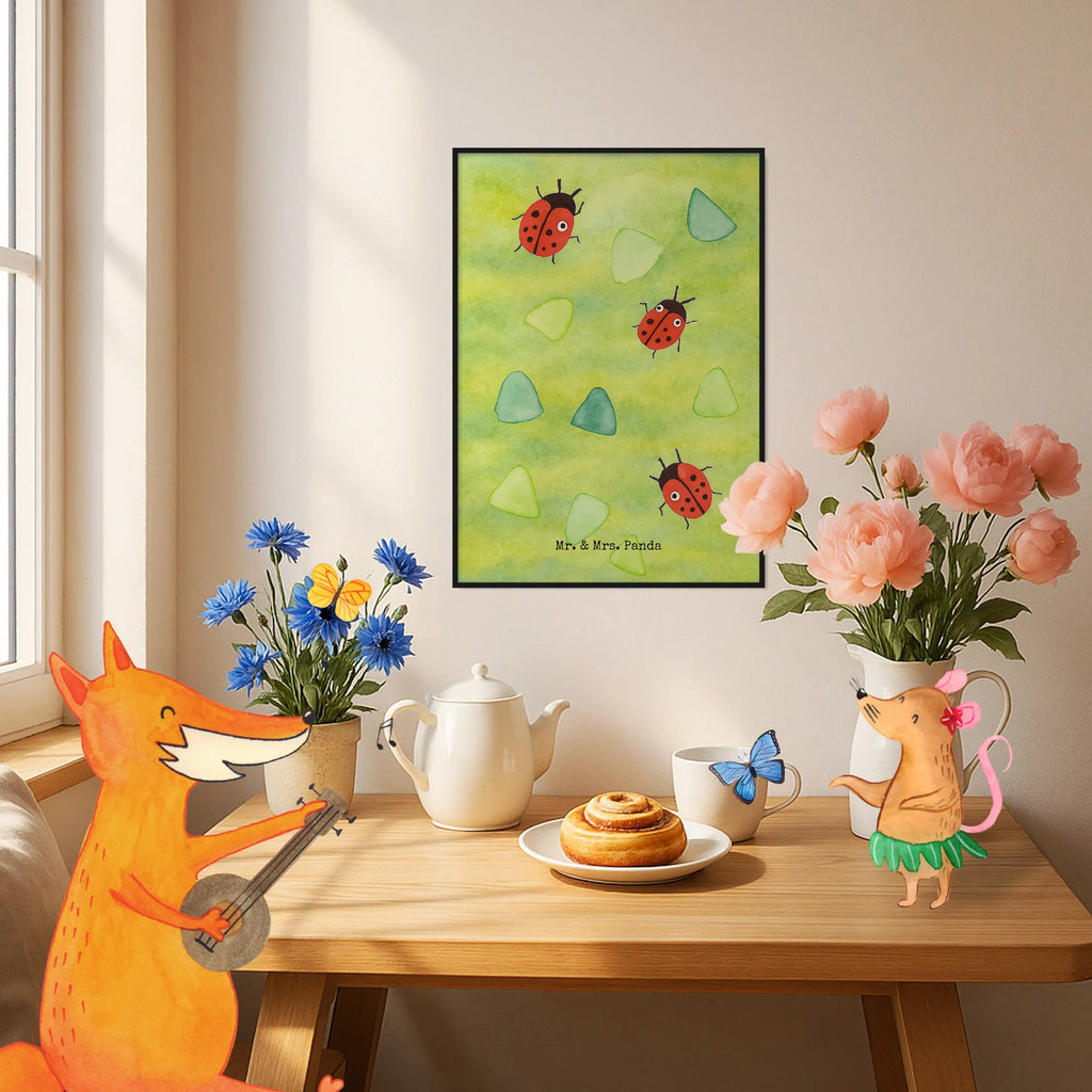 Poster Marienkäfer Design Design Wandschmuck, Wanddeko Bild, Plakat, kunstdruck poster, Deko Bild, Posterdruck, drucke, wandkunst, Wanddekoration, wanddeko, kunstposter, grafikposter, wanddruck, Wandbild, Wandposter, Kunstdruck, kunst für die wand, Designposter, Mr. & Mrs. Panda Poster, Bild, Bild für Wand, Poster, Verspielt, Niedlich, Aquarell, Marienkäfer, Grüne Punkte, Muster