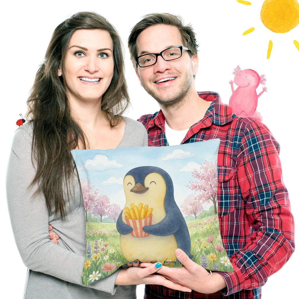 40x40 Kissen Pinguin Frühling Pommes Design, Kuschelkissen 40x40