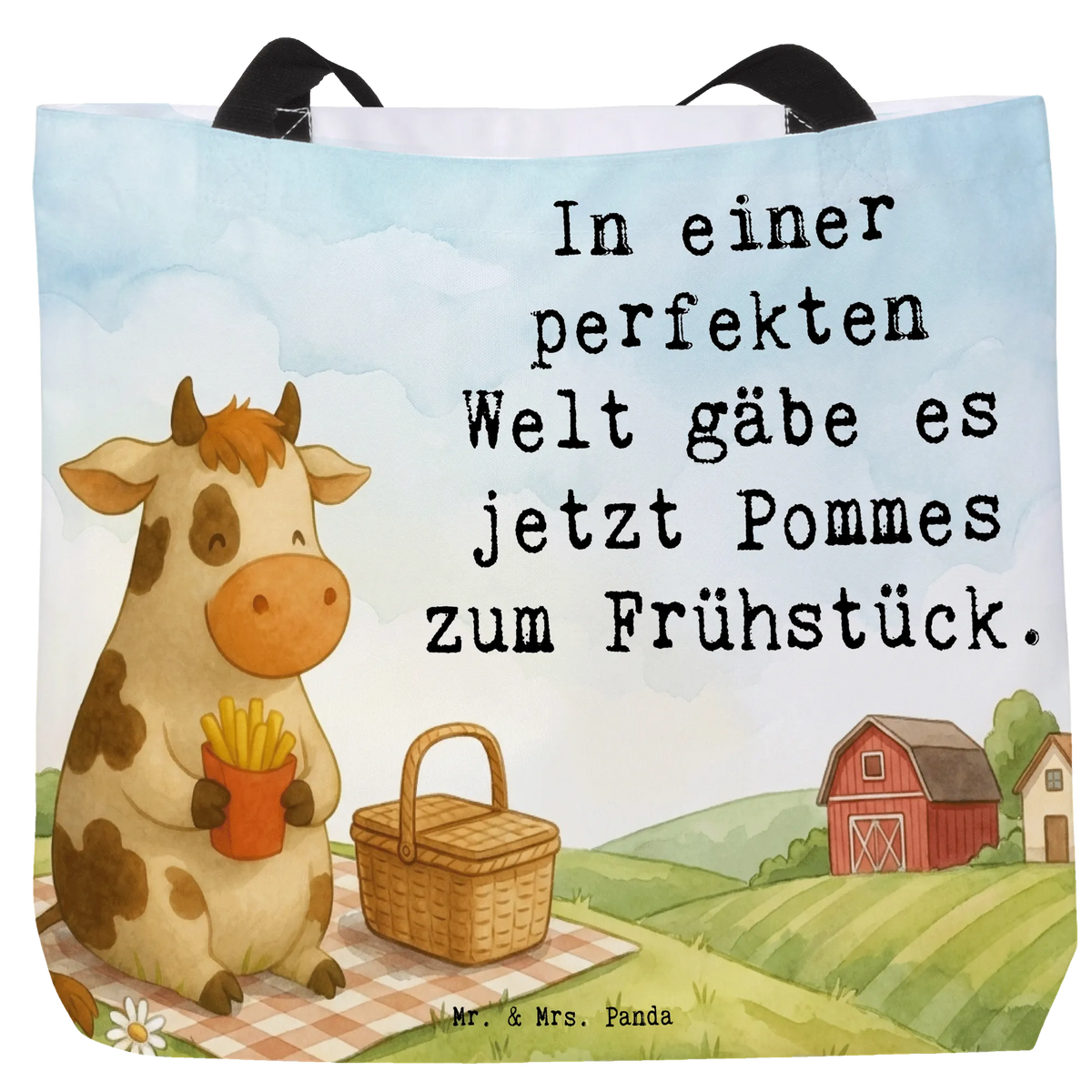 Shopper Kuh  Pommes Design City-Shopper, Pandatasche, Laptoptasche, Schultasche, studententasche, Büchertasche, Tasche, Freizeittasche, Tote Bag, Einkaufstasche, Schulbeutel, Unitasche, Reisetasche, Tragebeutel, Statement-Tasche, Beutel, Alltagstasche, Stoffbeutel, Urlaubstasche, Strandtasche, Tragetasche, XL Tasche