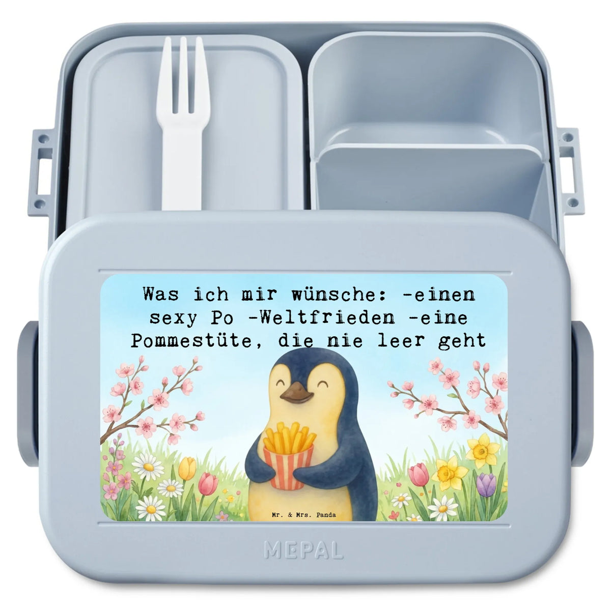 MEPAL Bentobox Pinguin Frühling Pommes Design Lebensmittelbehälter, Essensbox, Bento-Brotdose, Bentobox, Vesperbox, Meal Prep Box, Snackbox, Bento Box, Jausenbox, Essensbehälter, Snackdose, Lunchbox, Frischhaltedose