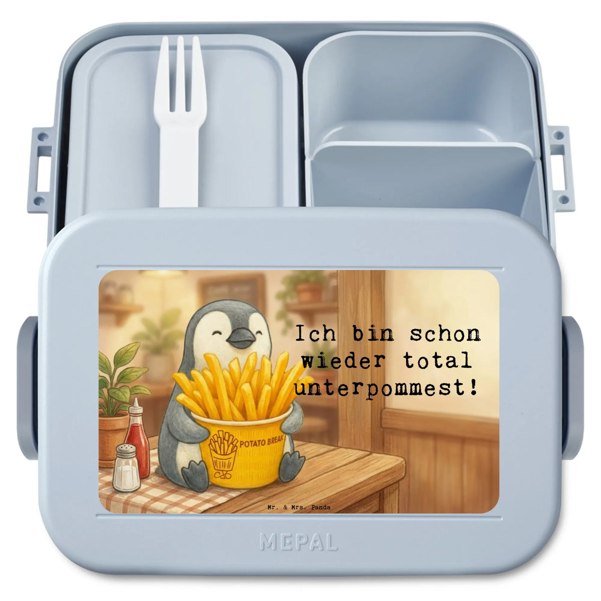 MEPAL Bentobox Pinguin Pommes Eimer Design Snackbox, Snackdose, Bentobox, Essensbox, Bento Box, Lebensmittelbehälter, Vesperbox, Meal Prep Box, Essensbehälter, Bento-Brotdose, Lunchbox, Frischhaltedose, Jausenbox