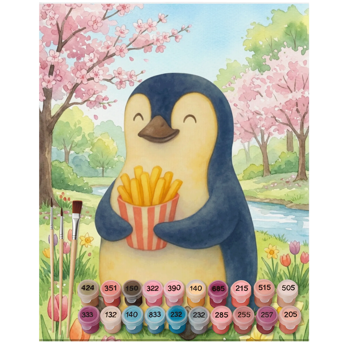 Paint by Numbers Pinguin Frühling Pommes Design malen nach zahlen set, leinwand malerei, DIY Malen nach Zahlen, Malen nach Zahlen Leinwand, Zahlenbild, Malen mit Zahlen, malerei nach zahlen, acrylmalerei set, Malen nach Zahlen Bild, acryl malset, leinwand malset, diy set, kreativ set, Malen nach Zahlen, Acryl Malen nach Zahlen, malset