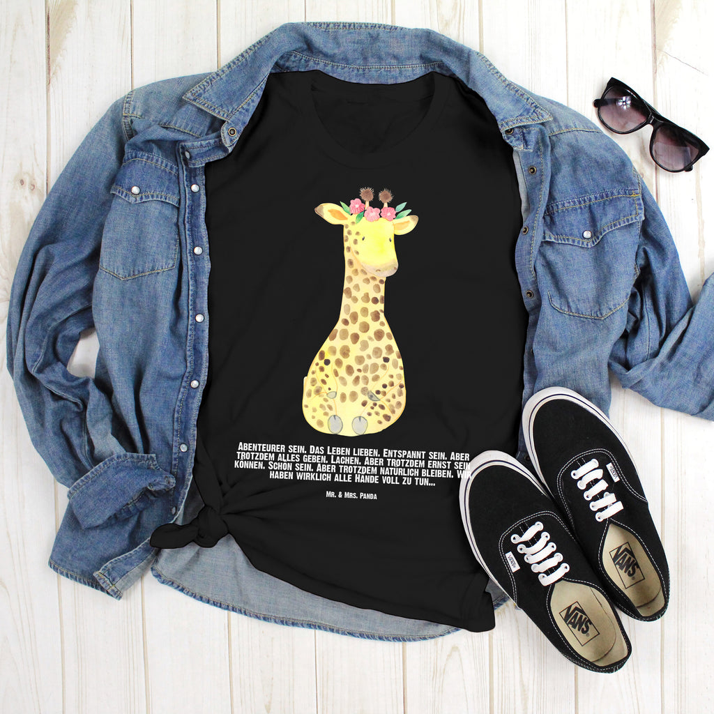 Personalisiertes T-Shirt Giraffe Blumenkranz T-Shirt Personalisiert, T-Shirt mit Namen, T-Shirt mit Aufruck, Männer, Frauen, Wunschtext, Bedrucken, Afrika, Wildtiere, Giraffe, Blumenkranz, Abenteurer, Selbstliebe, Freundin