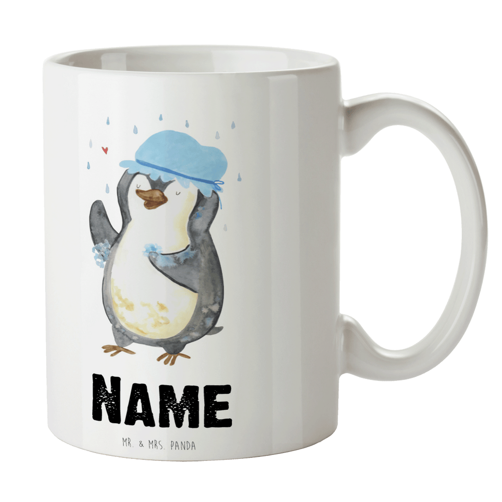 Personalisierte Tasse Pinguin duscht Personalisierte Tasse, Namenstasse, Wunschname, Personalisiert, Tasse, Namen, Drucken, Tasse mit Namen, Pinguin, Pinguine, Dusche, duschen, Lebensmotto, Motivation, Neustart, Neuanfang, glücklich sein