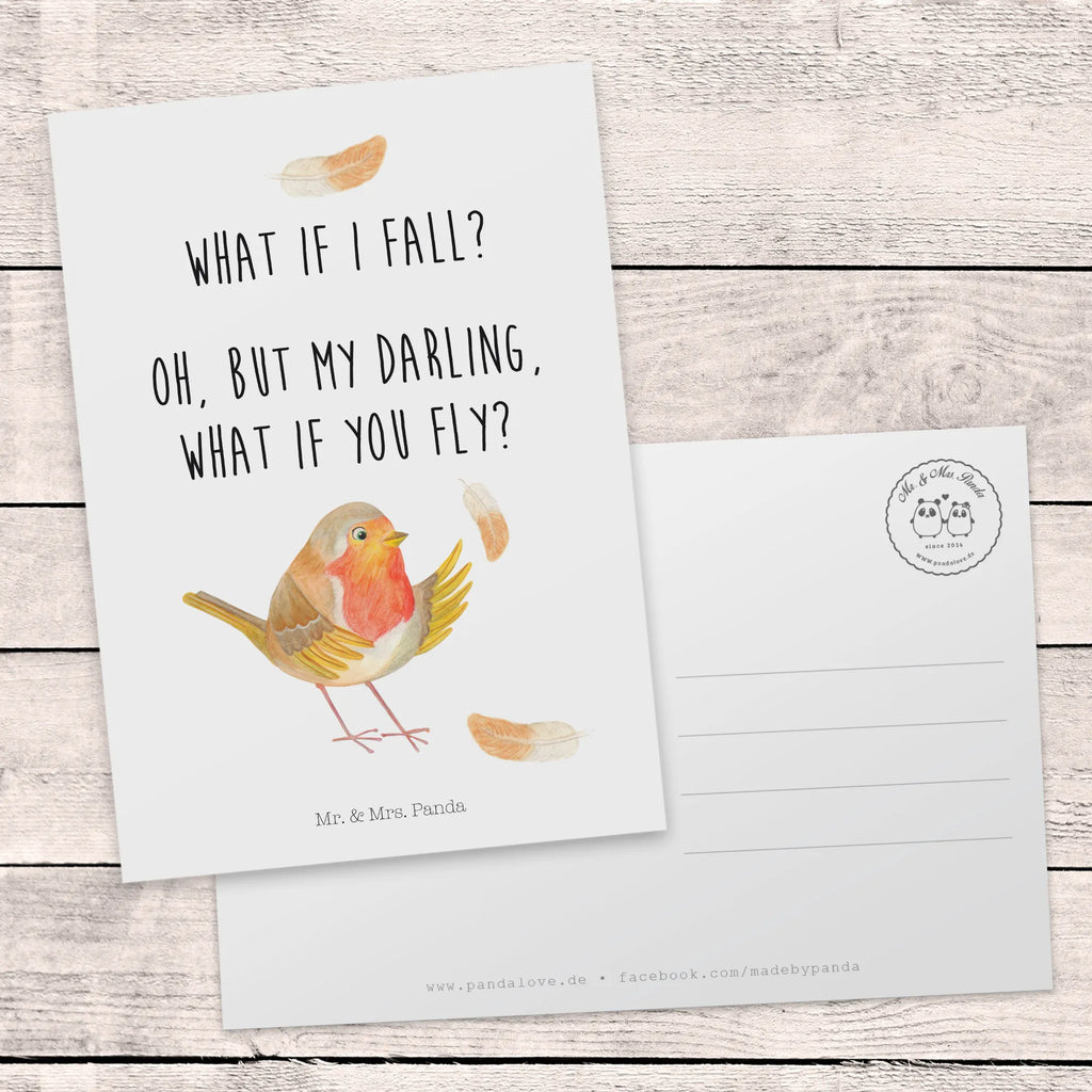 Postcard robin feathers Ansichtskarten, Designkarte, kunstkarte, Postkarte, Fotokarte, Motivkarte, bildkarte, Postkarten, Kunstkarten, Ansichtskarte, einzelkarte, Grußkarte, spruchkarte, Tiere, Tiermotive, Lustige Sprüche, Gute Laune, Spruch Mut, fliegen, Vogel, Rotkehlchen, Motivation Sprüche, Motivationsbilder, What If I Fall, Spruch Motivation