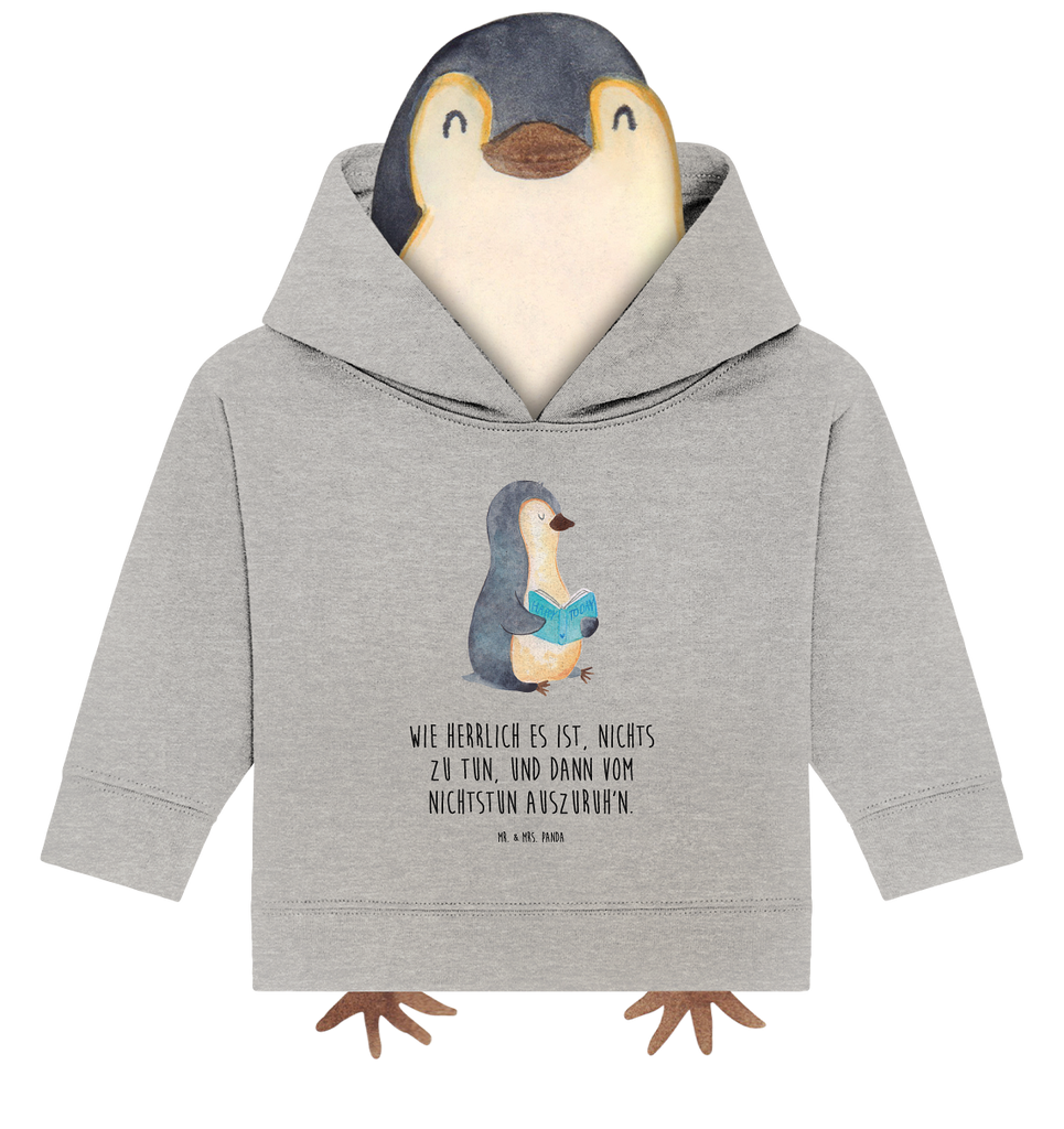 Organic Baby Hoodie Pinguin Buch Baby Kapuzenshirt, Baby Kapuzensweatshirt, Baby Hoodie, Baby Pullover, Pinguin, Pinguine, Buch, Lesen, Bücherwurm, Nichtstun, Faulenzen, Ferien, Urlaub, Freizeit