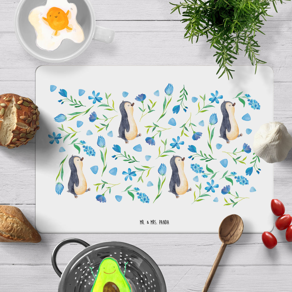 Tischset Pinguinliebe Design Tischset, Tischuntersetzer, Platzset, Aquarell, Pinguin, Pinguine, Blumen, Blaue Blumen, Muster
