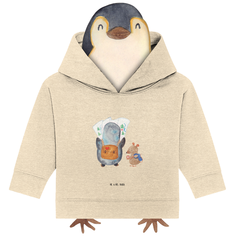 Organic Baby Hoodie Pinguin & Maus Wanderer Baby Kapuzenshirt, Baby Kapuzensweatshirt, Baby Hoodie, Baby Pullover, Pinguin, Pinguine, Abenteurer, Abenteuer, Roadtrip, Ausflug, Wanderlust, wandern