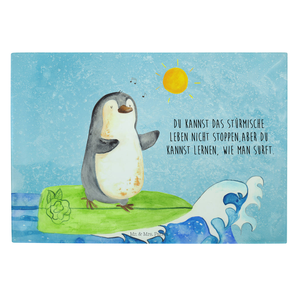 Glasschneidebrett Pinguin Surfer Glasschneidebrett, Schneidebrett, Frühstücksbrett, Küche, Pinguin, Pinguine, surfen, Surfer, Hawaii, Urlaub, Wellen, Wellen reiten, Portugal