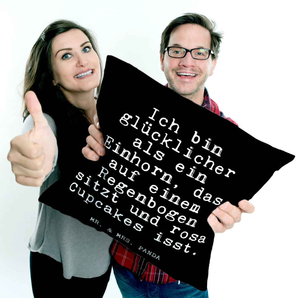 Cushion Ich bin glücklicher als... fluffy, Pillow, cushion, 40 x 40, bed, pillows, bedroom, sofa, settee, 40x40, pad, soft, couch, pillow case, saying, sayings, funny, wisdom, quotes, Glizzer Spell Proverbs Wisdom Quotes Funny Wisdom Words