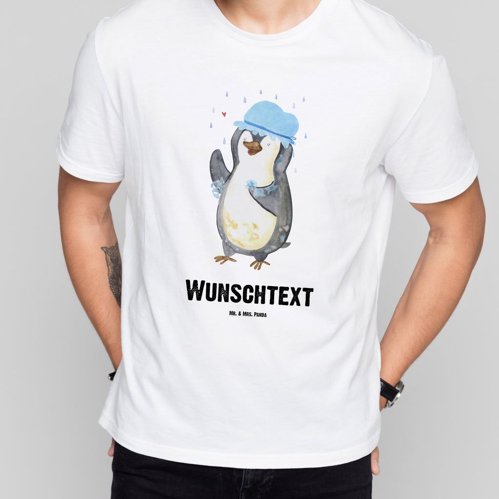Personalisiertes T-Shirt Pinguin duscht T-Shirt Personalisiert, T-Shirt mit Namen, T-Shirt mit Aufruck, Männer, Frauen, Wunschtext, Bedrucken, Pinguin, Pinguine, Dusche, duschen, Lebensmotto, Motivation, Neustart, Neuanfang, glücklich sein