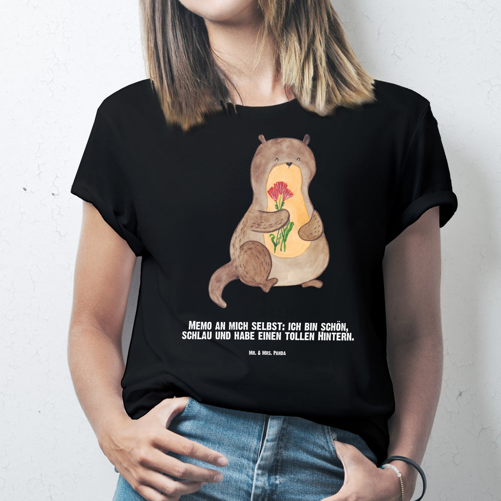 Personalisiertes T-Shirt Otter Blumenstrauß T-Shirt Personalisiert, T-Shirt mit Namen, T-Shirt mit Aufruck, Männer, Frauen, Wunschtext, Bedrucken, Otter, Fischotter, Seeotter, Otter Seeotter See Otter