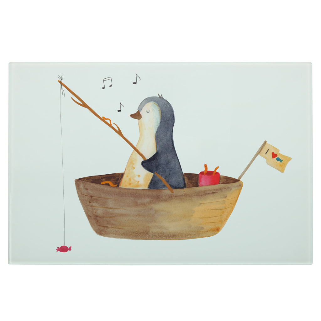 Glasschneidebrett Pinguin Angelboot Glasschneidebrett, Schneidebrett, Frühstücksbrett, Küche, Pinguin, Pinguine, Angeln, Boot, Angelboot, Lebenslust, Leben, genießen, Motivation, Neustart, Neuanfang, Trennung, Scheidung, Geschenkidee Liebeskummer