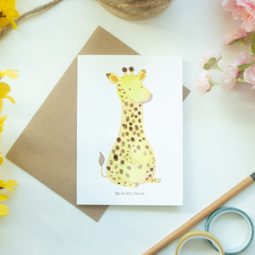 Grußkarte Giraffe Zufrieden Klappkarte, Einladungskarte, Glückwunschkarte, Hochzeitskarte, Geburtstagskarte, Karte, Afrika, Wildtiere, Giraffe, Zufrieden, Glück, Abenteuer