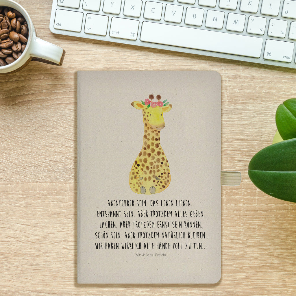 Baumwoll Notizbuch Giraffe Blumenkranz Notizen, Eintragebuch, Tagebuch, Notizblock, Adressbuch, Journal, Kladde, Skizzenbuch, Notizheft, Schreibbuch, Schreibheft, Afrika, Wildtiere, Giraffe, Blumenkranz, Abenteurer, Selbstliebe, Freundin