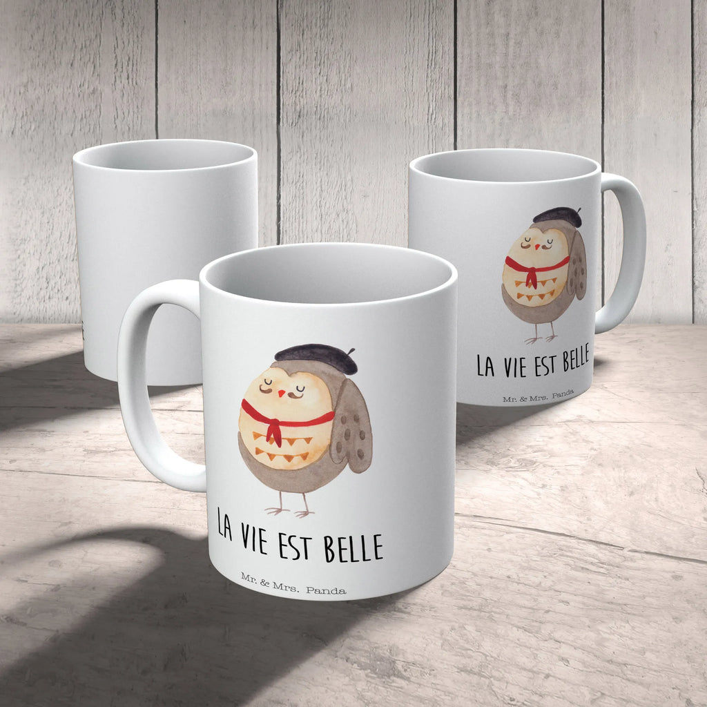 Tasse Eule Frankreich Geschenktasse, Porzellantasse, Tasse mit Motiven, Keramiktasse, Kaffeetasse, Teetasse, Bürotasse, Tasse mit Zitaten, Tasse, Eule, Spruch schön, Owl, La vie est belle, Frankreich, hibou, Eulen, Eule Deko, das Leben ist schön, Spruch Französisch
