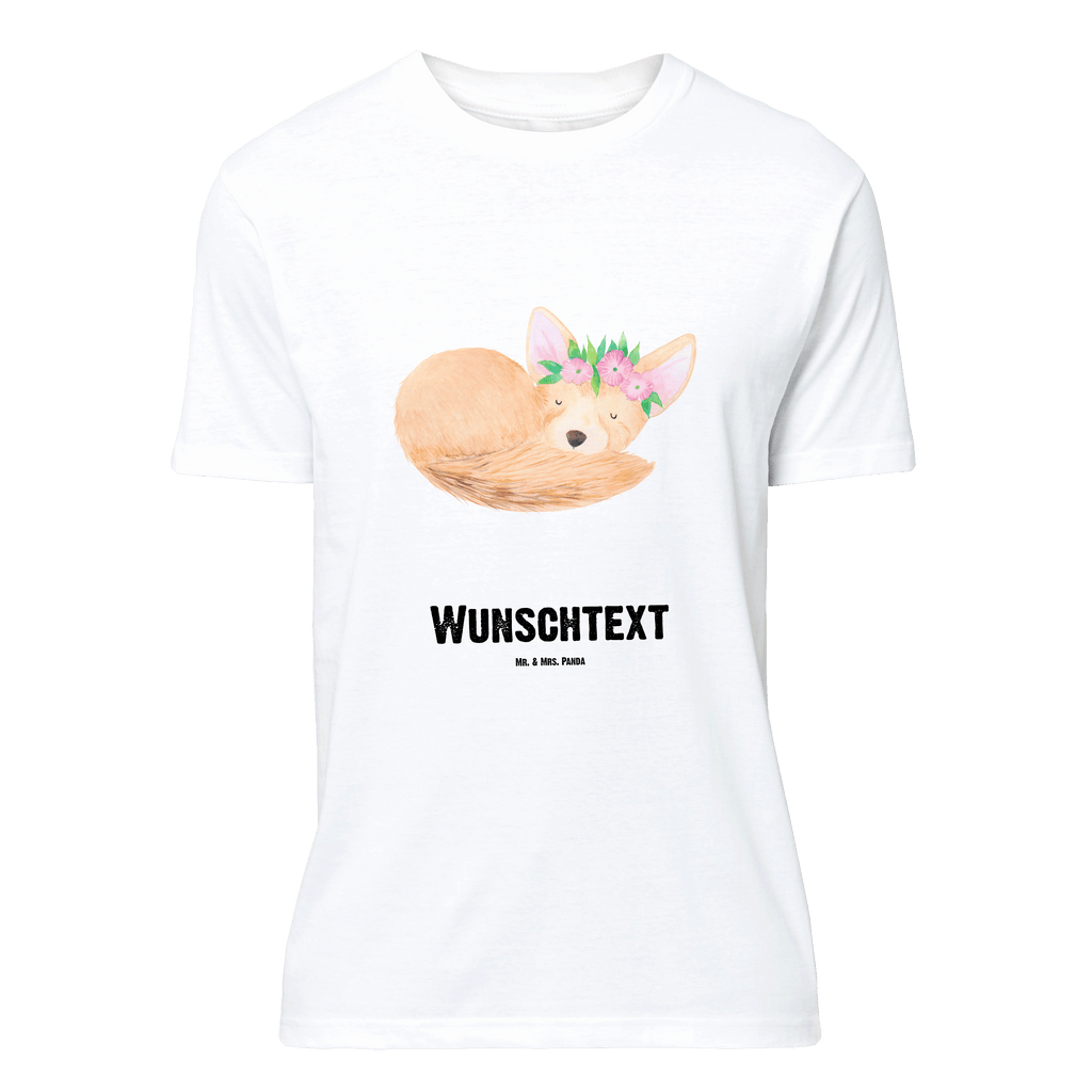 Personalisiertes T-Shirt Wüstenfuchs Blumenkranz T-Shirt Personalisiert, T-Shirt mit Namen, T-Shirt mit Aufruck, Männer, Frauen, Afrika, Wildtiere, Wüste, Wüstenfuchs, Blumen, Blumenkranz, Glücklich