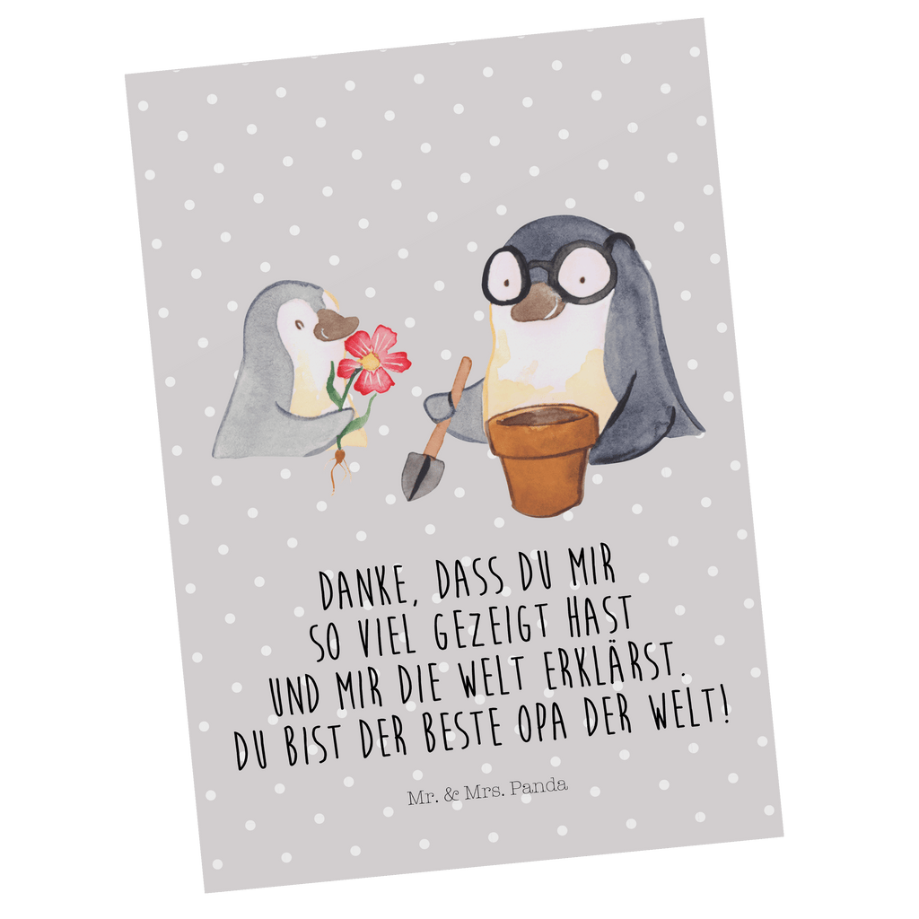 Postkarte Pinguin Opa Blumen pflanzen Geschenkkarte, Grußkarte, Karte, Einladung, Ansichtskarte, Geburtstagskarte, Einladungskarte, Dankeskarte, Familie, Vatertag, Muttertag, Bruder, Schwester, Mama, Papa, Oma, Opa, Großvater, Opi, bester Opa, Lieblingsopa