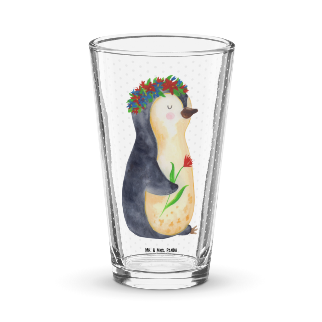 Premium Trinkglas Pinguin Blumenkranz Trinkglas, Glas, Pint Glas, Bierglas, Cocktail Glas, Wasserglas, Pinguin, Pinguine, Blumenkranz, Universum, Leben, Wünsche, Ziele, Lebensziele, Motivation, Lebenslust, Liebeskummer, Geschenkidee