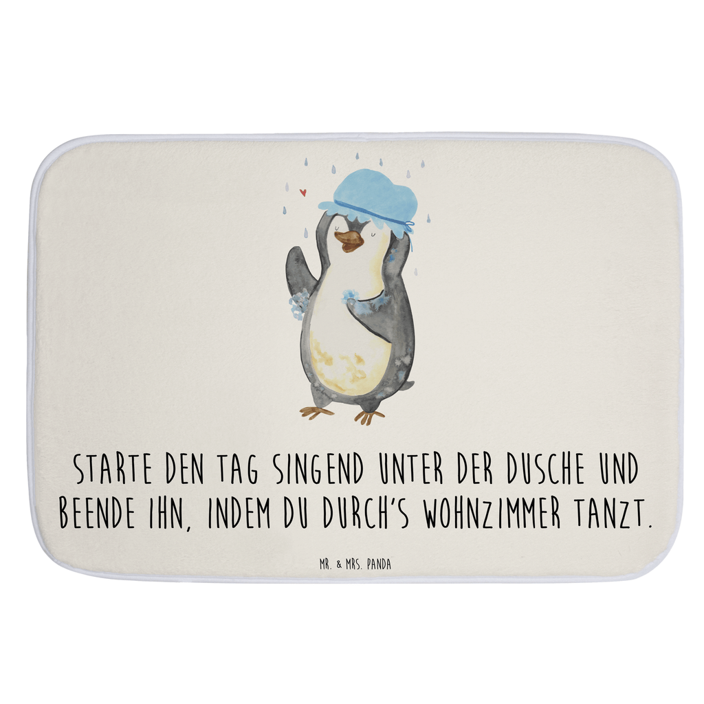 Badvorleger Pinguin duscht Badematte, Badteppich, Duschvorleger, Badezimmerteppich, Badezimmermatte, Badvorleger, Duschmatte, Duschteppich, Pinguin, Pinguine, Dusche, duschen, Lebensmotto, Motivation, Neustart, Neuanfang, glücklich sein