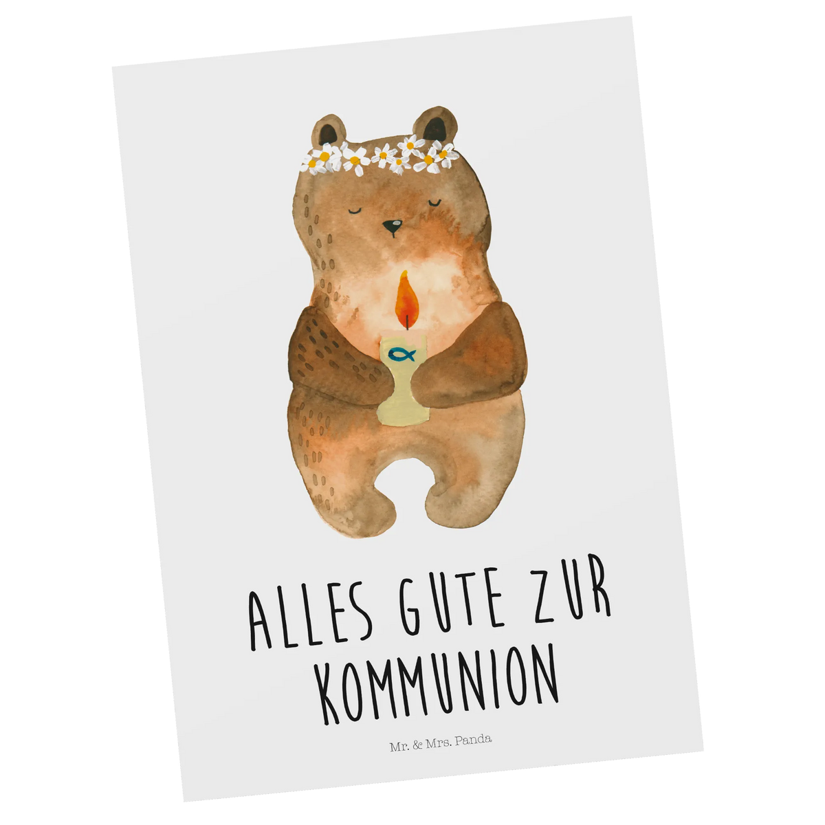 Postkarte Bär Kommunion Kunstkarten, Designkarte, Ansichtskarten, bildkarte, Postkarten, einzelkarte, spruchkarte, Motivkarte, Postkarte, Grußkarte, kunstkarte, Fotokarte, Ansichtskarte, Teddy, Teddybär, Bär, Katholisch, Kommunion, Taufkerze, Gottes Segen