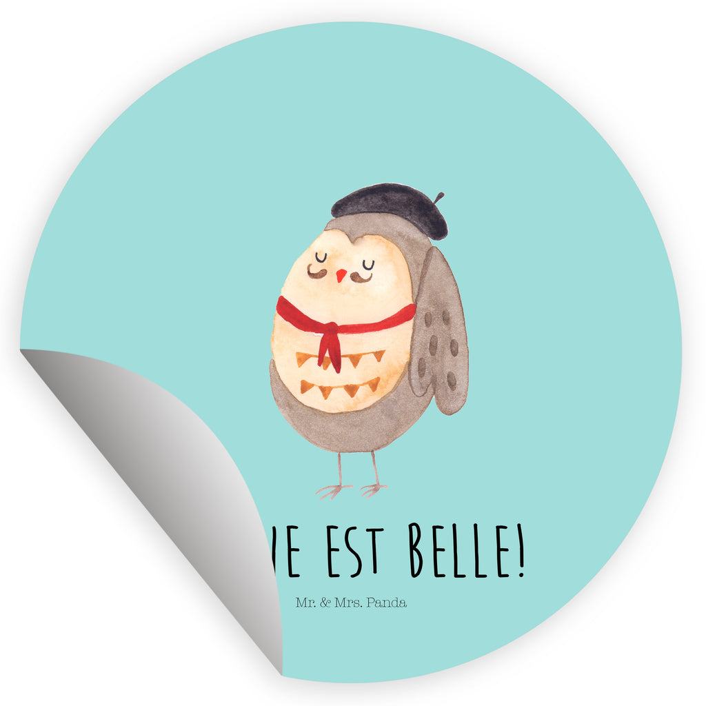 Rund Aufkleber Eule Französisch Sticker, Aufkleber, Etikett, Eule, Eulen, Eule Deko, Owl, hibou, La vie est belle, das Leben ist schön, Spruch schön, Spruch Französisch, Frankreich