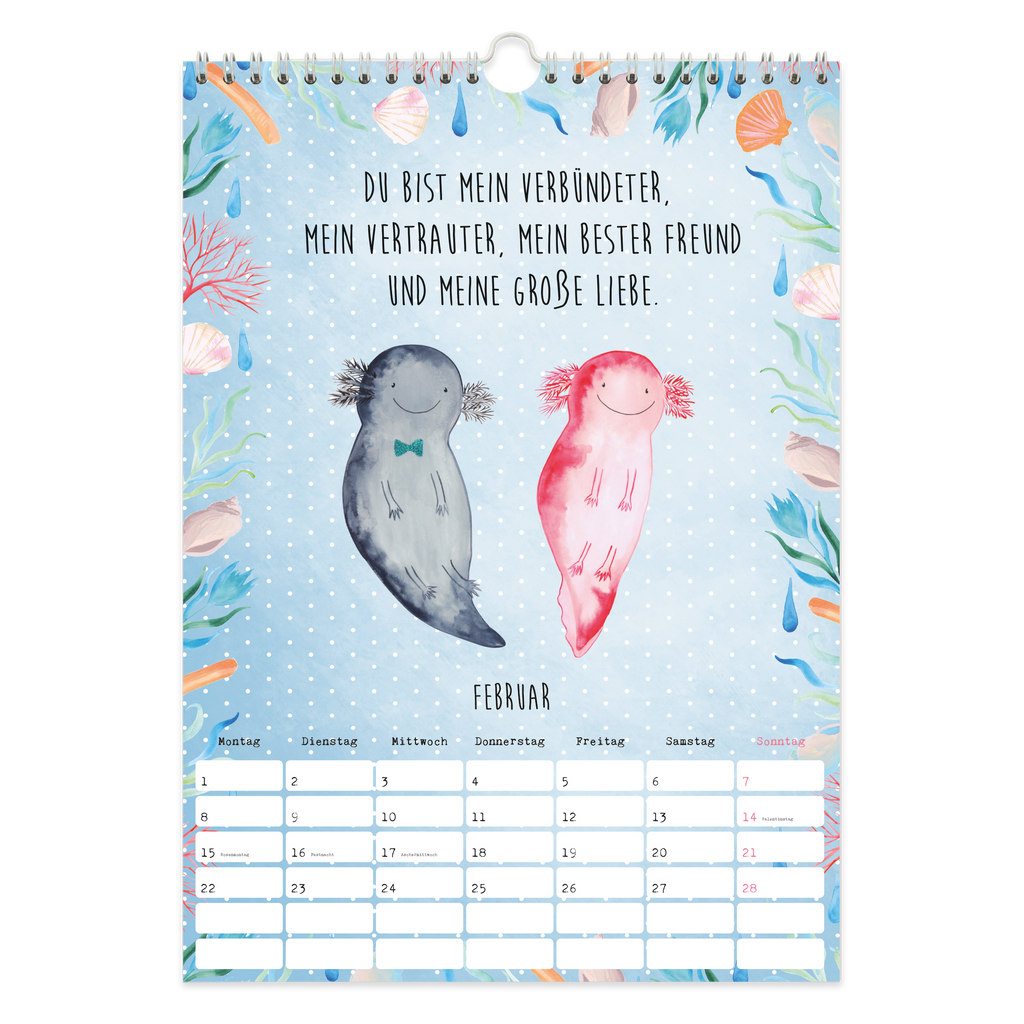 A4 Wandkalender 2024 Axolotl Collection Kalender, Jahreskalender, Terminplaner, Kalender mit Feiertagen, Küchenkalender, Axolotl, Molch