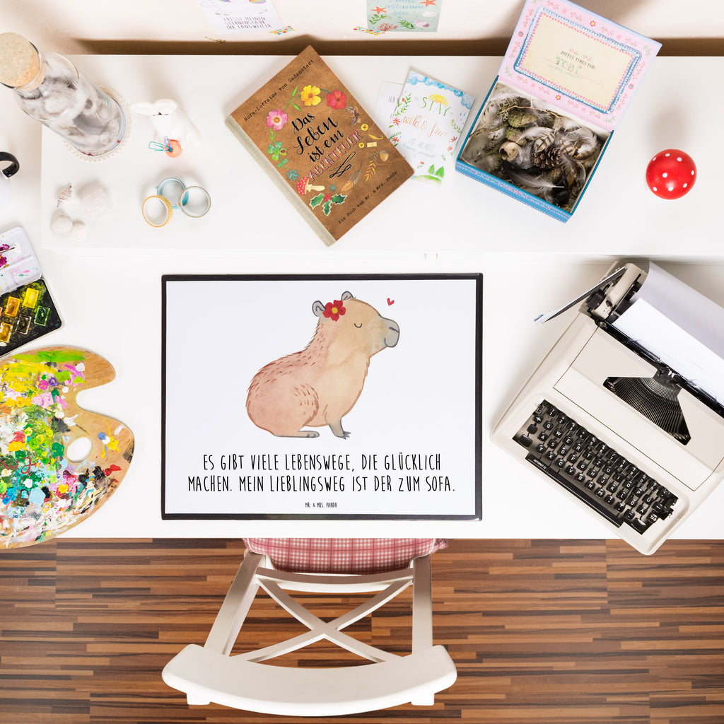 Schreibtischunterlage Capybara Blume Schreibunterlage, Schreibtischauflage, Bürobedarf, Büroartikel, Schreibwaren, Schreibtisch Unterlagen, Schreibtischunterlage Groß, Tiermotive, Gute Laune, lustige Sprüche, Tiere, Capybara