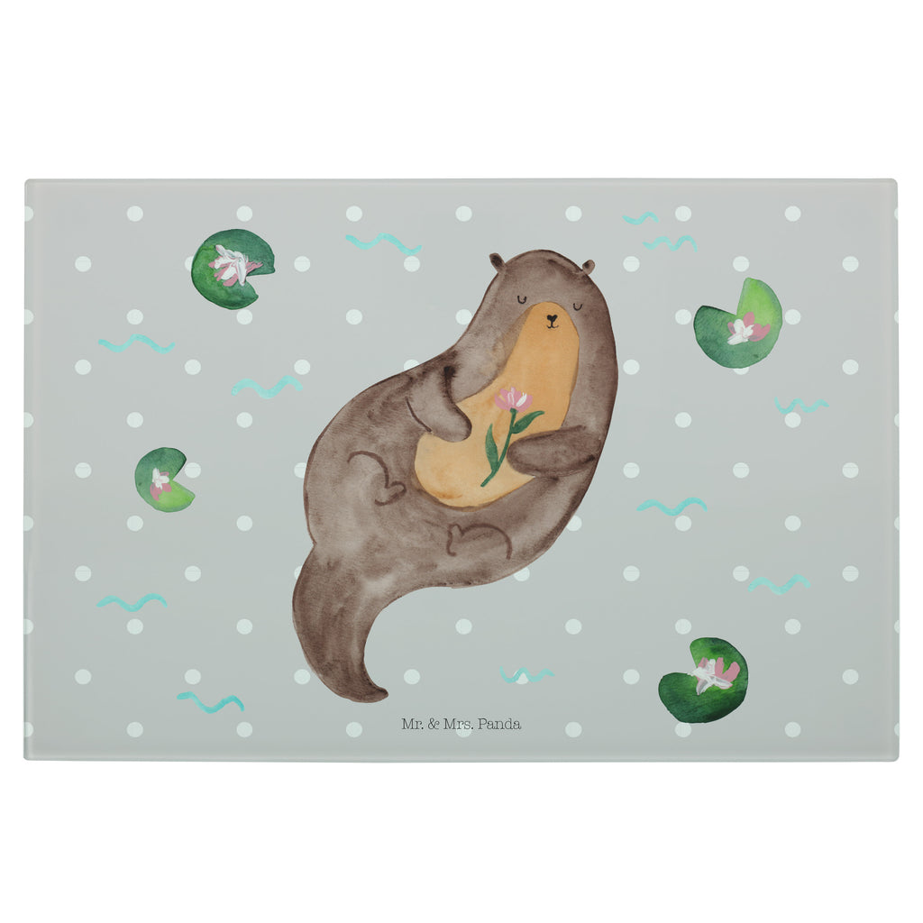 Glasschneidebrett Otter mit Seerose Glasschneidebrett, Schneidebrett, Otter, Fischotter, Seeotter, Otter Seeotter See Otter