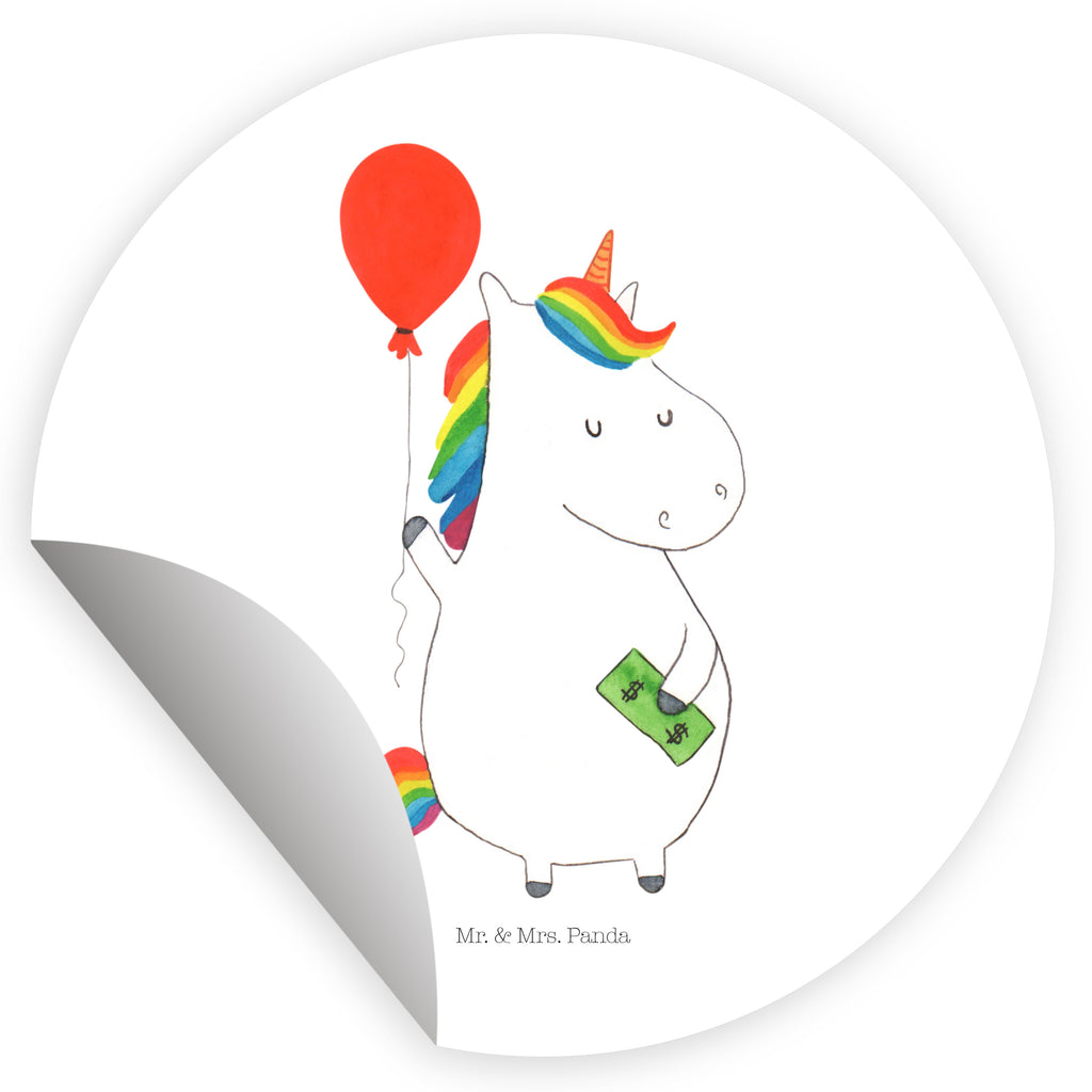 Rund Aufkleber Einhorn Luftballon Sticker, Aufkleber, Etikett, Einhorn, Einhörner, Einhorn Deko, Pegasus, Unicorn, Luftballon, Geld, Lebenslust, Freude, Geschenk, Freundin