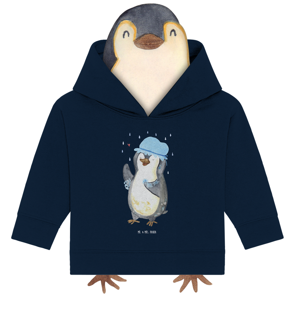 Organic Baby Hoodie Pinguin duscht Baby Kapuzenshirt, Baby Kapuzensweatshirt, Baby Hoodie, Baby Pullover, Pinguin, Pinguine, Dusche, duschen, Lebensmotto, Motivation, Neustart, Neuanfang, glücklich sein