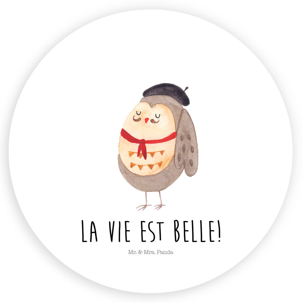 Rund Aufkleber Eule Französisch Sticker, Aufkleber, Etikett, Eule, Eulen, Eule Deko, Owl, hibou, La vie est belle, das Leben ist schön, Spruch schön, Spruch Französisch, Frankreich