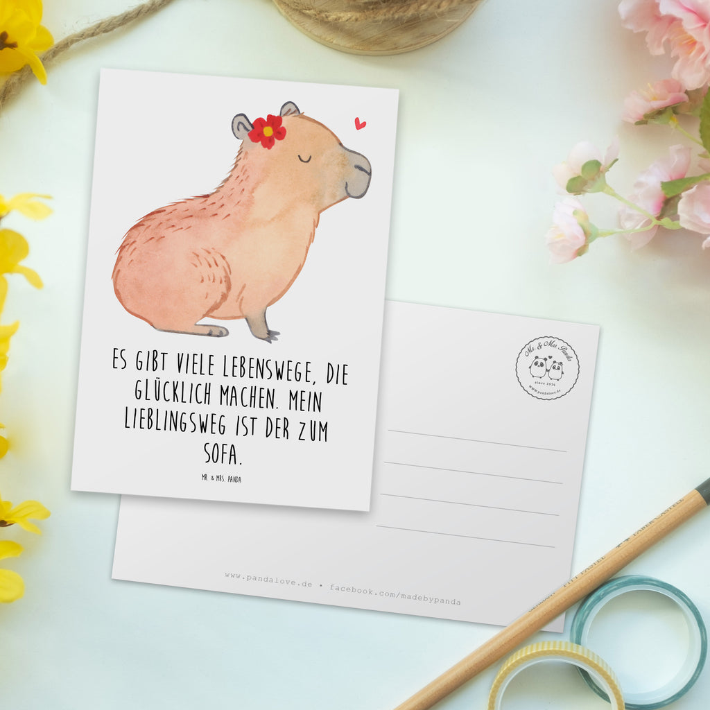 Postkarte Capybara Blume Postkarte, Karte, Geschenkkarte, Grußkarte, Einladung, Ansichtskarte, Geburtstagskarte, Einladungskarte, Dankeskarte, Tiermotive, Gute Laune, lustige Sprüche, Tiere, Capybara