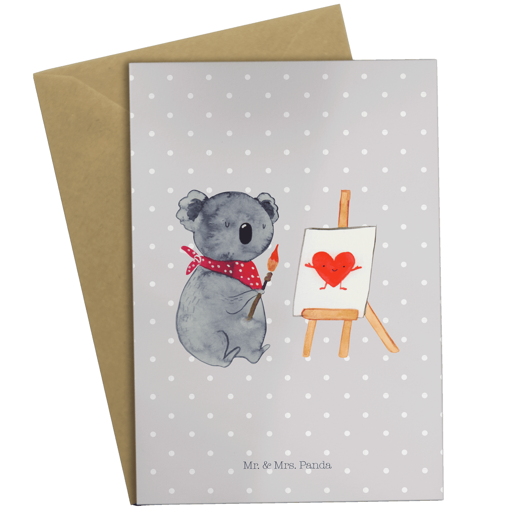 Grußkarte Koala Künstler Klappkarte, Einladungskarte, Glückwunschkarte, Hochzeitskarte, Geburtstagskarte, Karte, Koala, Koalabär, Liebe, Liebensbeweis, Liebesgeschenk, Gefühle, Künstler, zeichnen