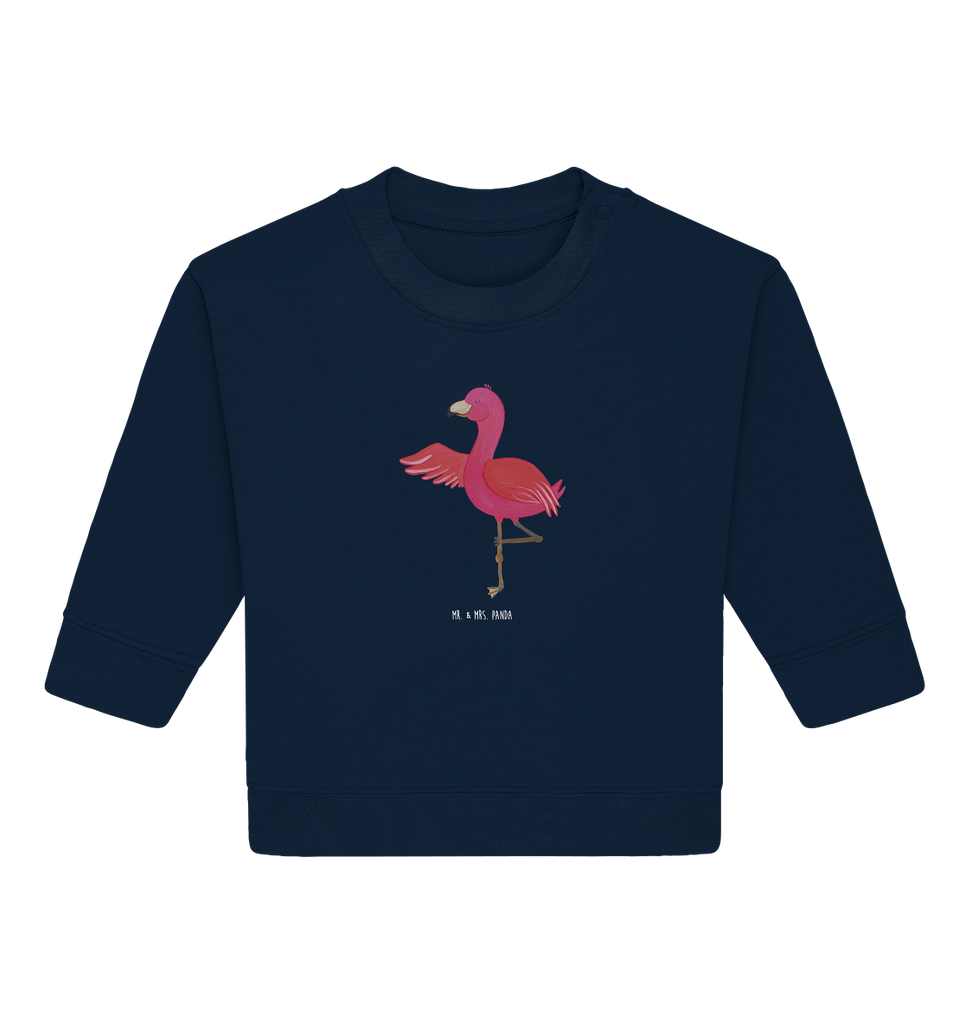Organic Baby Pullover Flamingo Yoga Wunderschöner Baby Pullover /Sweatshirt von Mr. & Mrs. Panda <br /><br />Material: <br />- 85 % Baumwolle (Bio-Qualität, ringgesponnen, gekämmt)<br />- 15 % Polyester (recycelt)</li><li>Grammatur: 280 g/m²<br />- Schnitt: normale Passform</li><li>Eingesetzte Ärmel<br />- Knopfleiste mit 1 gleichfarbigen Druckknopf und 1 verdeckten Druckknopf an Schulter für einfacheres Anziehen, Flamingo, Vogel, Yoga, Namaste, Achtsamkeit, Yoga-Übung, Entspannung, Ärger, Aufregen, Tiefenentspannung