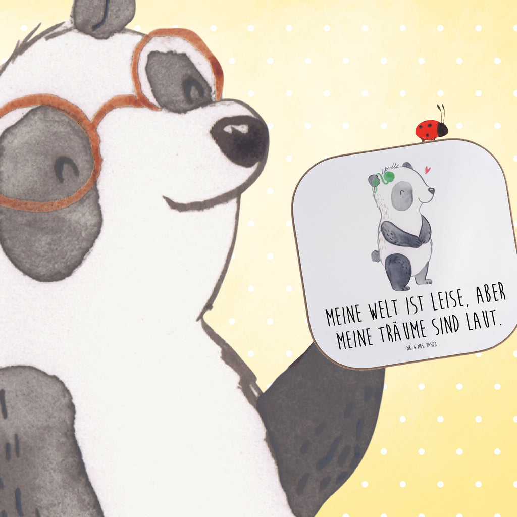 Quadratische Untersetzer Panda Gehörlos Bierdeckel, Glasuntersetzer, Untersetzer Gläser, Getränkeuntersetzer, Panda, gehörlos, Cochlea Implantat, ertaubt