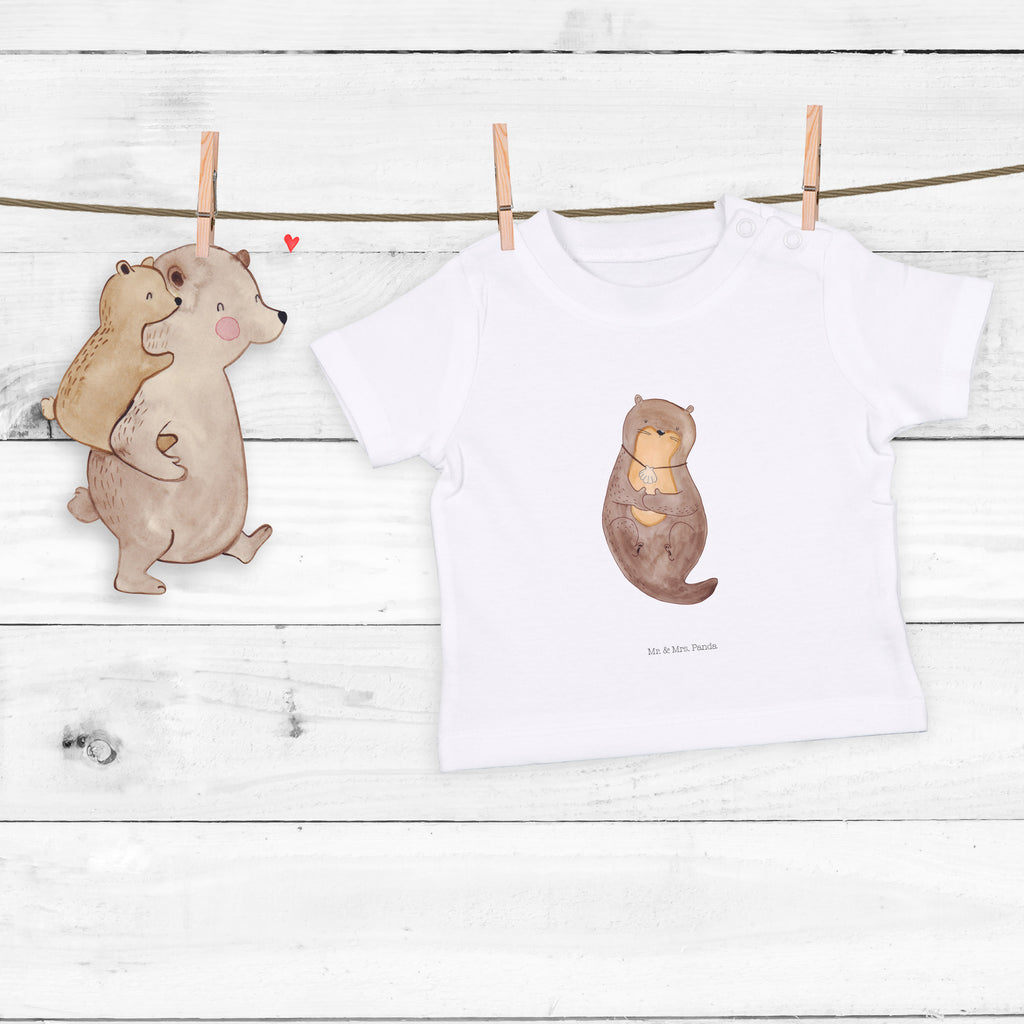 Organic Baby Shirt Otter mit Muschelmedaillon Baby T-Shirt, Jungen Baby T-Shirt, Mädchen Baby T-Shirt, Shirt, Otter, Fischotter, Seeotter, Otterliebe, grübeln, träumen, Motivation, Tagträumen, Büro