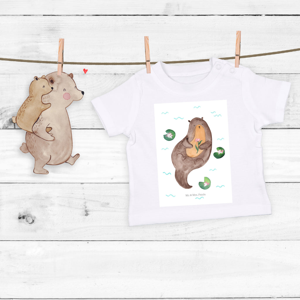 Organic Baby Shirt Otter mit Seerose Baby T-Shirt, Jungen Baby T-Shirt, Mädchen Baby T-Shirt, Shirt, Otter, Fischotter, Seeotter, Otter Seeotter See Otter