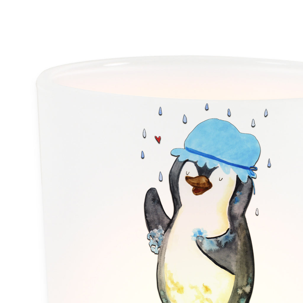 Windlicht Pinguin duscht Windlicht Glas, Teelichtglas, Teelichthalter, Teelichter, Kerzenglas, Windlicht Kerze, Kerzenlicht, Pinguin, Pinguine, Dusche, duschen, Lebensmotto, Motivation, Neustart, Neuanfang, glücklich sein