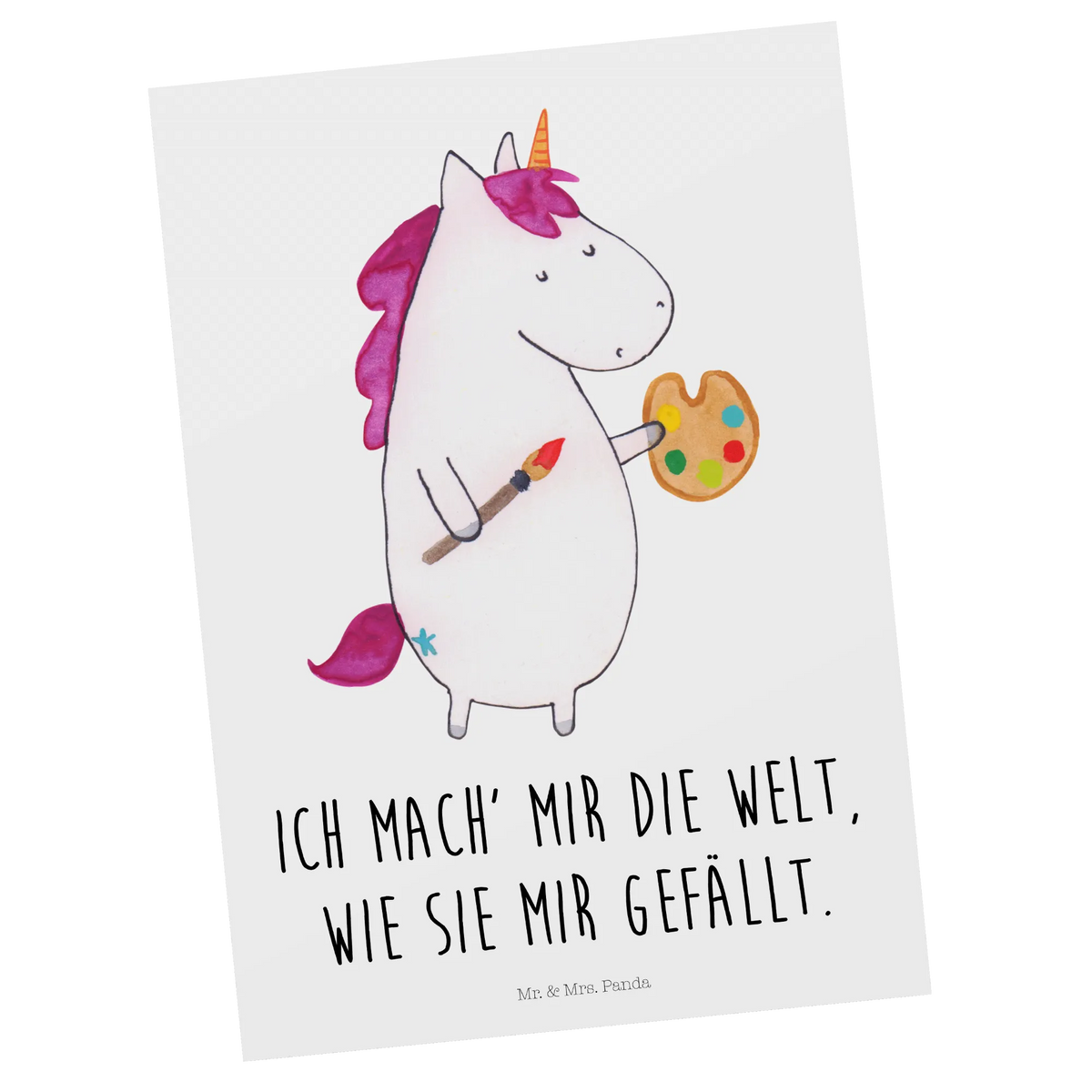 Postkarte Einhorn Künstler Ansichtskarte, Postkarten, Ansichtskarten, Grußkarte, Motivkarte, einzelkarte, spruchkarte, Fotokarte, bildkarte, Postkarte, Kunstkarten, Designkarte, kunstkarte, Unicorn, Einhorn, Einhörner, Einhorn Deko, Künstler, Maler, Artist, Zeichnen, Welt, Englisch, Stift, Geschenk, Malen, Farbe, Pinsel