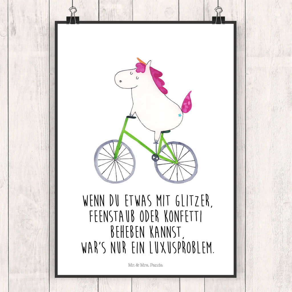 Poster unicorn cyclist Wanddeko, Poster, Handgemaltes Poster, Designposter, Kunstdruck, Raumdekoration, Wandposter, Posterdruck, Wanddeko Bild, Küchenposter, Mr. & Mrs. Panda Poster, Wanddekoration, Bild, Kinderposter, Einhorn, Einhörner, Einhorn Deko, Unicorn, Kummer, Luxusproblem, Feenstaub, Radfahrer, Liebeskummer, Radfahren, Konfetti, Bike, Rad