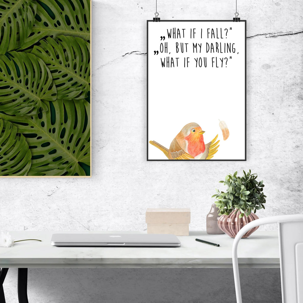 Poster robin feathers Designposter, Poster, Posterdruck, Schlafzimmer Poster, Küchenposter, Deko Bild, Kunstdruck, Bild, Kinderposter, Kinderzimmer Poster, Bild für Wand, Raumdekoration, Wanddekoration, Wanddeko Bild, Großes Poster, Plakat, Poster Sprüche, Mr. & Mrs. Panda Poster, Handgemaltes Poster, Wandposter, Wandbild, Gute Laune, Tiermotive, Tiere, Lustige Sprüche, Motivationsbilder, fliegen, Spruch Mut, Vogel, What If I Fall, Motivation Sprüche, Rotkehlchen, Spruch Motivation