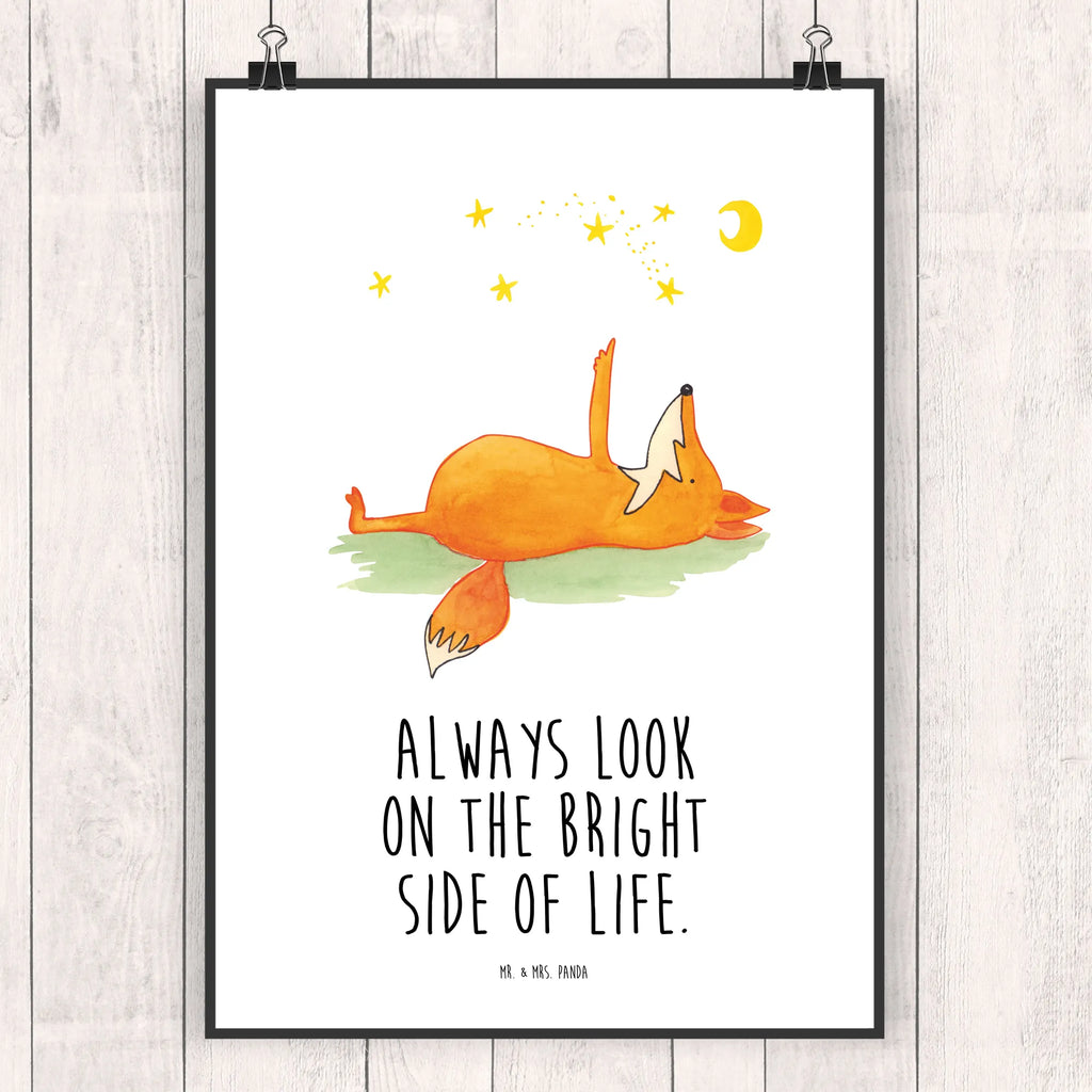 Poster Fox Stars Wanddekoration, Kunstdruck, Wandposter, Bild, Wanddeko, Küchenposter, Wanddeko Bild, Designposter, Raumdekoration, Poster, Posterdruck, Mr. & Mrs. Panda Poster, Kinderposter, Handgemaltes Poster, Fuchs, Romantik, Füchse, Spruch positiv, Always Look on the Bright Side of Life, tröstende Worte, Spruch schön