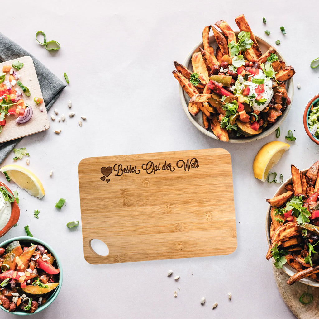Bambus - deska do krojenia Opi Holzbrett, Hackbrett, Frühstücksbrett, Schneidebrett, Servierbrett, Brett, Holzbrettchen, Küchenbrett, Herz Liebe Verliebt Dankeschön Geburtstag Bester Beste Bedanken