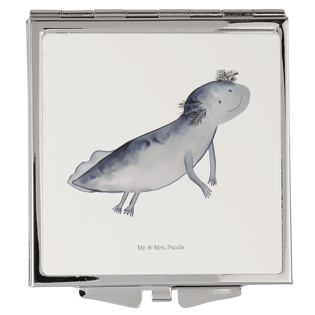 Handtaschenspiegel quadratisch Axolotl schwimmt Spiegel, Handtasche, Quadrat, silber, schminken, Schminkspiegel, Axolotl, Molch, Axolot, Schwanzlurch, Lurch, Lurche, Problem, Probleme, Lösungen, Motivation
